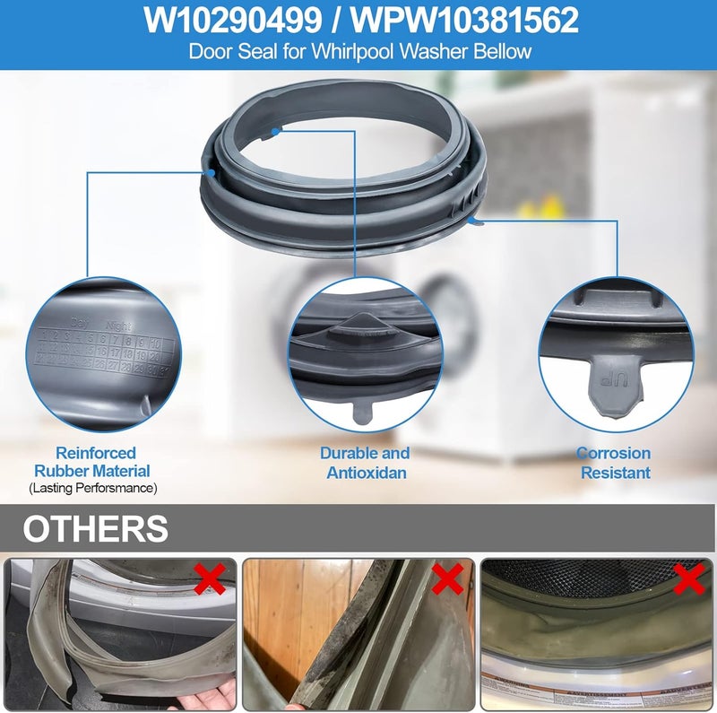Alvar Upgraded W10290499 Washer Door Seal Bellow Compatible with Whirlpool Duet Washer Door Seal WFW9150WW01 WFW9150WW00 WPW10381562 MHWE200XW00 Maytag Whirlpool Front Load Washing Machine Seal Parts - Image 3